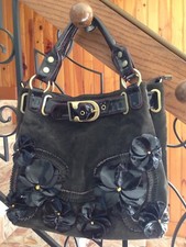 Grand sac neuve en croûte de cuir marron fantaisie Chic porté main &bandoulière 