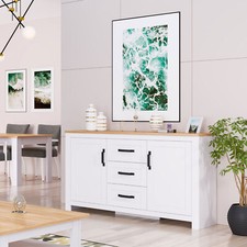 Commode Buffet Bois Chêne Blanc Armoire Tiroirs Sideboard Rangement Homestyle4u