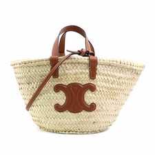 Auth CELINE Triomphe Panier Handbag Basket Bag Shoulder Bag Natural - h31578g