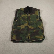 Vintage SafTbak Vest Mens Large Green Camo Quilted Insulated Zip Hunting