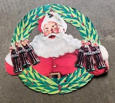 Vintage Coca-Cola Coke Santa with Bottles in Wreath Christmas Decor