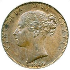 1845 Farthing S3950 BMC Large date not classified EF