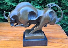 GRAND TAUREAU DE COMBAT BRONZE MODERNISTE SOCLE MARBRE SIGNÉ MILO TAUROMACHIE 