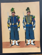 J. HUET Original Signed Guard Foot Hunters 2cd Empire Gouache