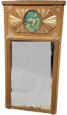 💜 Art déco 1930 ~ TRUMEAU BOIS Gd Miroir Mural et peinture Pierrot et Colombine