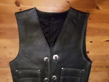 Gilet jacket sans manche en cuir noir bakers motard Taille L très bonne occasion