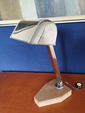 LAMPE ART DECO DE NOTAIRE A BRAS COULISSANT INCLINABLE EN METAL CHROME ET MARBRE