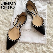 Women 6.5US Jimmy Choo Leema Flat Pumps Pearl Black