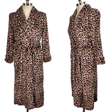 Jones New York NWOT Leopard Robe Womens S/M Brown Beige Belted Fluffy Warm 