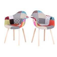 Lot de 2 Chaises Fauteuil Patchwork avec pied en bois de hêtre massif - Rouge