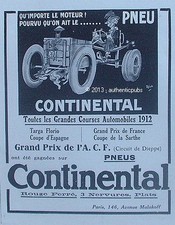 ADVERTISEMENT CONTINENTAL TIRE CIRCUIT DE DIEPPE SIGN MICH FROM 1913 FRENCH AD RARE