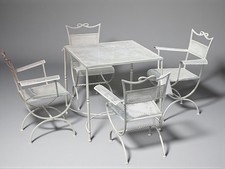 Vintage Maison Jansen White Wrought Iron Garden Set - 1960s