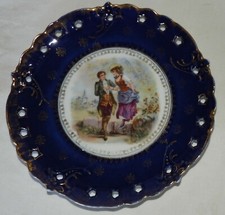 Porcelain Open Floor Plate * ""Romantic"" Decor (30s) Cobalt