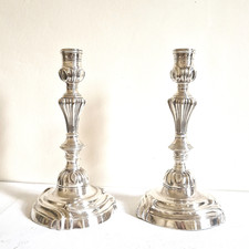 Pair of Stunning 18th Century Silver Bronze Candle Holders. H: 25 cm.