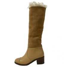 Auth CHANEL - G31039 Light Brown Mouton Leather Women's Boots