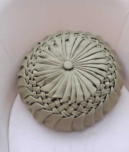 Ancien coussin rond tissu vert - ancien,