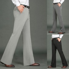 Hommes Faux Laine Patte D’Éléphant Évasé Pantalon Rétro Épais Stretch Habillé