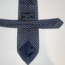 Leonardo Strelli Men’sTie 100% Silk With Green &Gold Floral Dark Blue Background