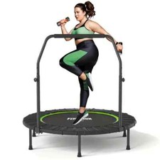 Foldable Fitness Trampoline with Adjustable Handrail 40 inch Green Support 330LB