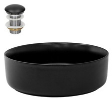 Lavabo á poser en céramique noir moderne avec garniture de vidage Ø 360x120 mm