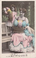 CP ENAMELLING EASTER MOTHER GIRL BENCH BASKET HOOD EGGS DECORATIONS 12501