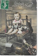 1 postcard fantasy: kid child armchair antique toys