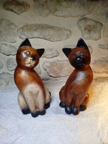 Lot chats sculptés bois - de,