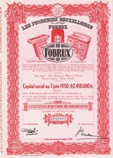 LES FONDERIES BRUXELLOISES FOBRUX - 100éme D'ACTION DE FONDATEUR - BRUXELLES