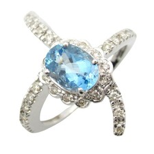 BIJOUX Bague Diamant Aigue-Marine 18KWG Or Blanc Bleu Occasion Femme Taille...