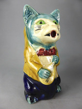 PICHET ZOOMORPHE CHAT MANDOLINE CRUCHE CERAMIQUE BARBOTINE JUG CAT CERAMIC 961