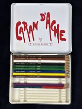 Caran D'Ache Misc. 10 count Colored Pencil Crayons Swiss in Metal Tin + other