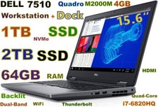 Workstation DELL 7510 i7-6820HQ 3TB  SSD 64GB 15.6" FHD Quadro M2000 4GB Docking