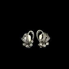 Paire de boucles d’oreilles circa 1950/1960 argent massif / Marcassites Vintage