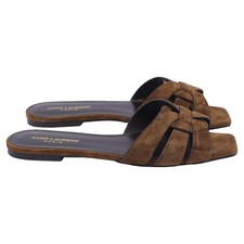 Saint Laurent Tribute Nu Pieds Flat Sandals In Brown Suede Women Ochre Size 39