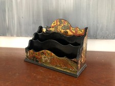 PORTE-LETTRES, RANGE COURRIER EN BOIS LAQUÉ NOIR DÉCOR JAPONISANT