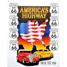 PLAQUE ROUTE 66 AMERICA'S HIGHWAY  -DECO USA /VINTAGE-40X30 CM