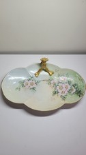 William Guerin Limoges Split Handle Tray Hand Painted Flowers