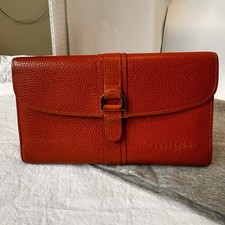 Longchamp Deep Orange Le Foulonné Leather Long Wallet Approx 7.25x4” Beautiful