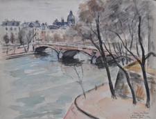 Albert Lepreux (1868-1959) (64) - watercolor - Paris (Quai aux fleurs)