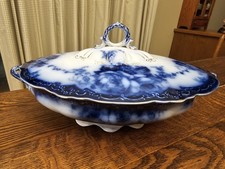 Flow Blue Casserole Dish with Lid/ COVER- OVANDO Alfred Meakin