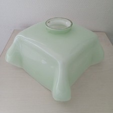 Antique White Green Square Opaline Glass Pendant Lampshade - Vintage