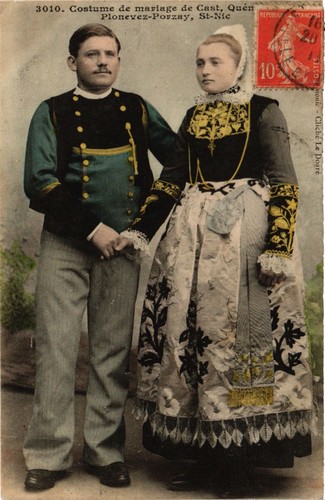 Old postcard wedding costume