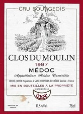 77/80 label MEDOC CHÂTEAU CLOSED DU MOULIN Cru bourgeois 1987 M. BOYER 