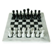 Échiquier Avec Echecs Marbre Blanc Noir Italien Marble Échiquier 30x30cm