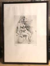 Jean Carton 1911-1988 Gravure "NU ASSIS"  Numéroté 33/140 sous verre 30X40 cm