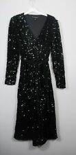 Dorothy Perkins Velvet Sequin Wrap Midi Occasion Dress Bottle green Size 8 - 16