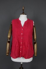 120% Lino Pink Cotton Sleeveless  V-Neck  Button Front Shirt Top Shirt Size 46