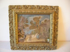 Ancien tableau cadre peinture avec broderie église autel catholique de 35,5 cm