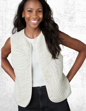 Women’s Quilted Gilet Cotton Sleeveless Open Ecru Pattern Stitch Jersey RRP £35