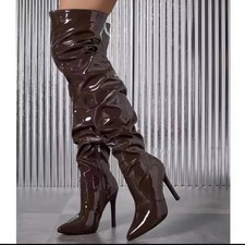 Bottes Hautes Brun Polis Moulant Avec Talon Stiletto 10 CM Sexy CF51843